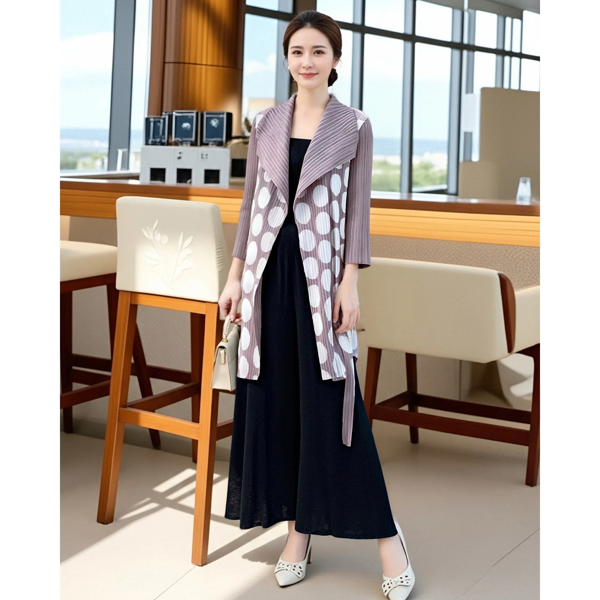 Miyake Pleated Polka Dot Print Windbreaker Women's POLO Collar Long-sleeved Cardigan Unbuttoned Mid-length Pleated Clothing 2026
Miyake Pleated Polka Dot Print Windbreaker Women's POLO Collar Long-sleeved Cardigan Unbuttoned Mid-length Pleated Clothing 2026