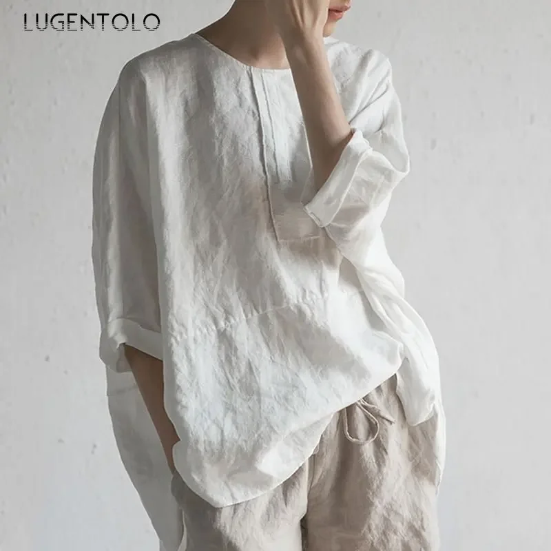 Women Harajuku T-shirt Japan Style Round Neck Loose Solid Split Back Half Sleeves Top Lady Linen Simple Versatile Pullover Tees
Women Harajuku T-shirt Japan Style Round Neck Loose Solid Split Back Half Sleeves Top Lady Linen Simple Versatile Pullover Tees