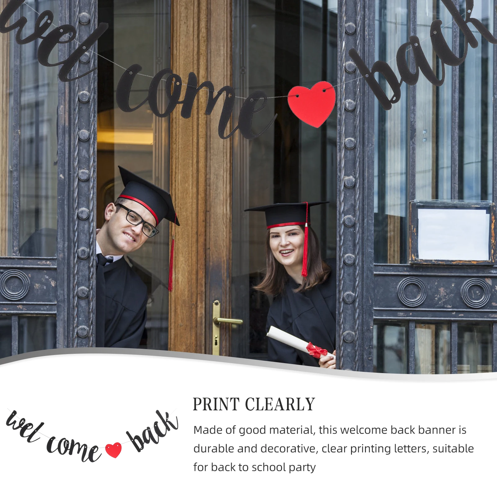 Welcome Back Banner Decorative Paper Bunting Black Party Photo Prop Heart Patterns Clear Printing Lightweight
Welcome Back Banner Decorative Paper Bunting Black Party Photo Prop Heart Patterns Clear Printing Lightweight