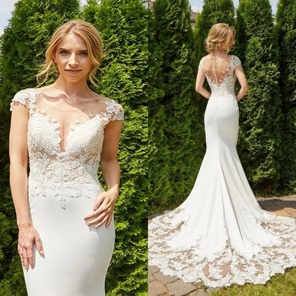 Mermaid Customized Wedding Dresses Elegant Luxury Applique Bride Dress New Bridal Gown Cap Sleeves Lace Vestido De Novia
Mermaid Customized Wedding Dresses Elegant Luxury Applique Bride Dress New Bridal Gown Cap Sleeves Lace Vestido De Novia