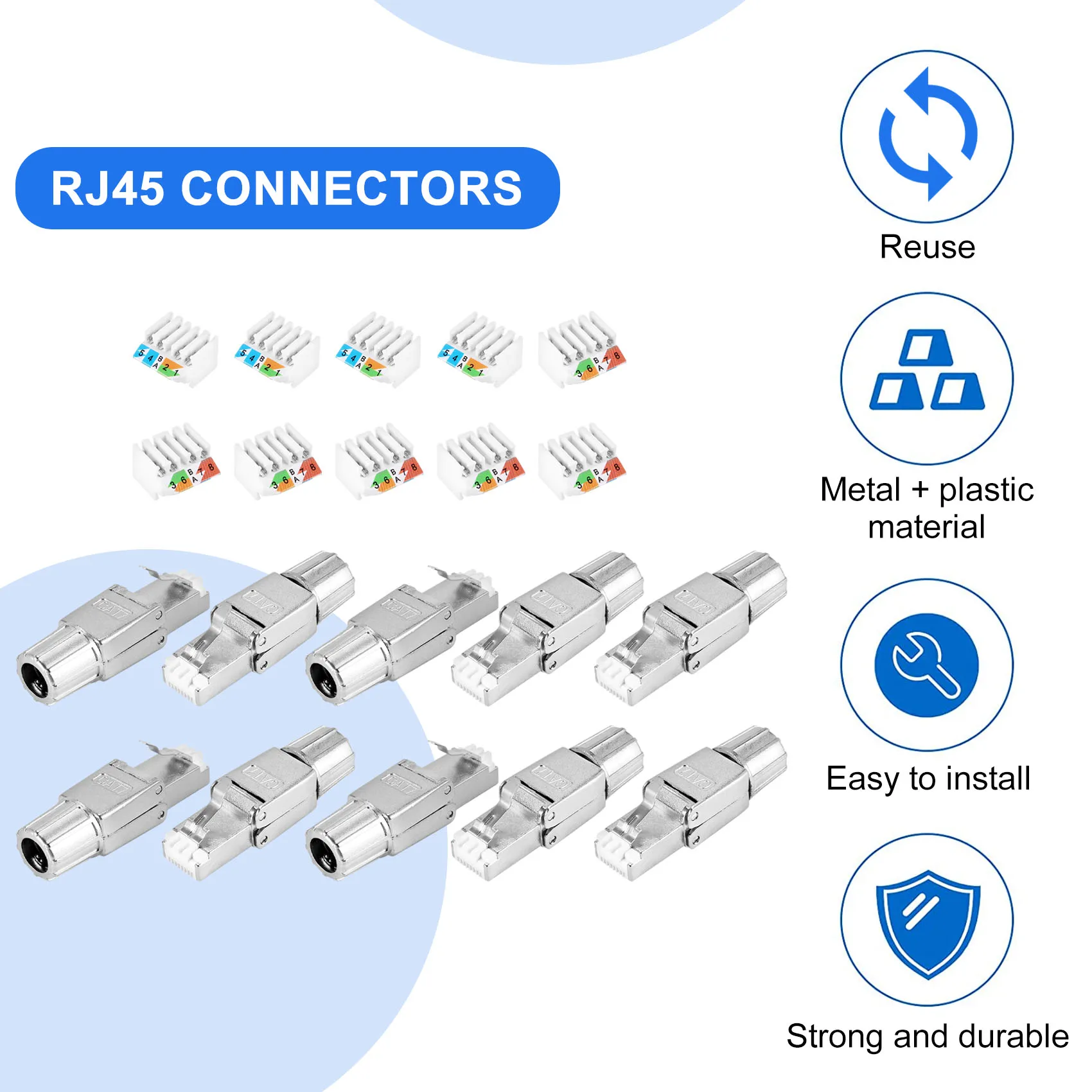 RJ45 Cat7 Connectors Tool-Free Reusable Shielded Ethernet Termination Plugs, Internet Plug, Fast Field Installation-AEF7
RJ45 Cat7 Connectors Tool-Free Reusable Shielded Ethernet Termination Plugs, Internet Plug, Fast Field Installation-AEF7