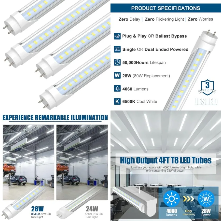4Feet LED T8 Type A+B Tube Lights, 28W 80W Equivalent,4060LM, 6500K, Single or Double End Powered, Plug and Play or Ballast Byp
4Feet LED T8 Type A+B Tube Lights, 28W 80W Equivalent,4060LM, 6500K, Single or Double End Powered, Plug and Play or Ballast Byp