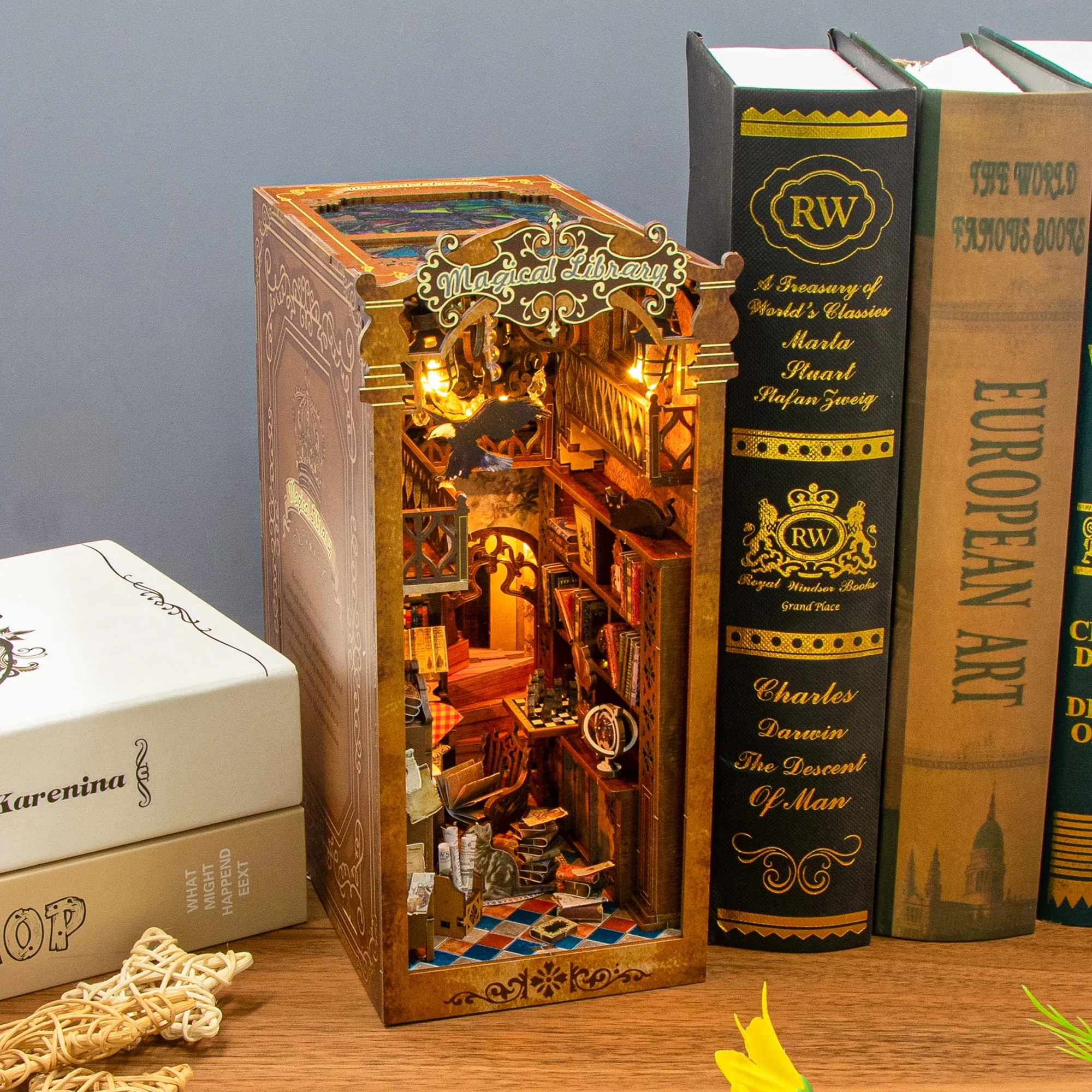 Magical Library NEW DIY Wooden Book Nook Shelf Insert Kit Miniature Model Kits Bookshelf with Light Bookend for Friends Gifts
Magical Library NEW DIY Wooden Book Nook Shelf Insert Kit Miniature Model Kits Bookshelf with Light Bookend for Friends Gifts