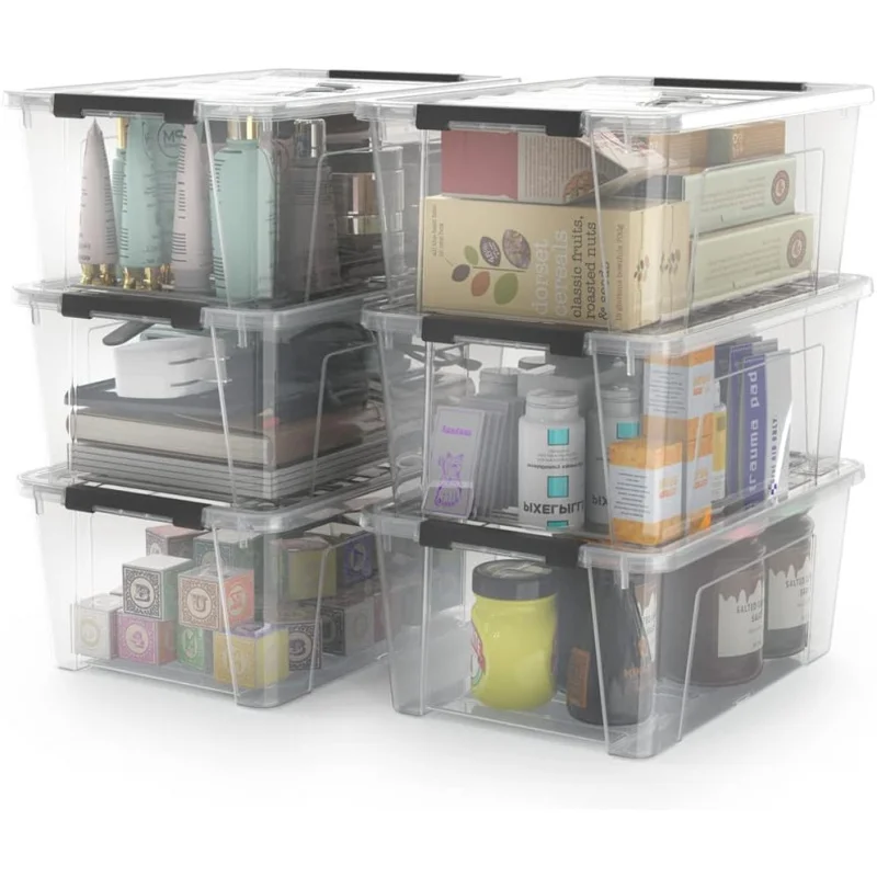 Clear Storage Latch Bins (6-Pack) - 5.3 Qt Organizer Boxes with Handles & Lids, Stackable Plastic for Home/Office 
Clear Storage Latch Bins (6-Pack) - 5.3 Qt Organizer Boxes with Handles & Lids, Stackable Plastic for Home/Office