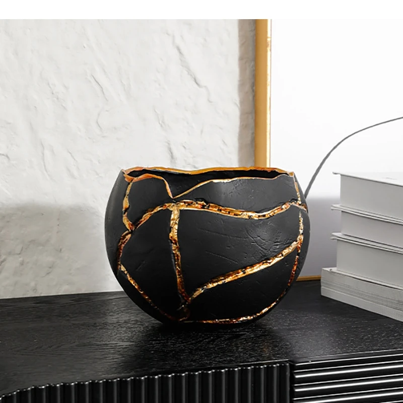 Golden Cracked Round Vase Creative Black Flower Pots Table Decoration Flowers Arrangement Floral Vases Room Aesthetic Decor
Golden Cracked Round Vase Creative Black Flower Pots Table Decoration Flowers Arrangement Floral Vases Room Aesthetic Decor
