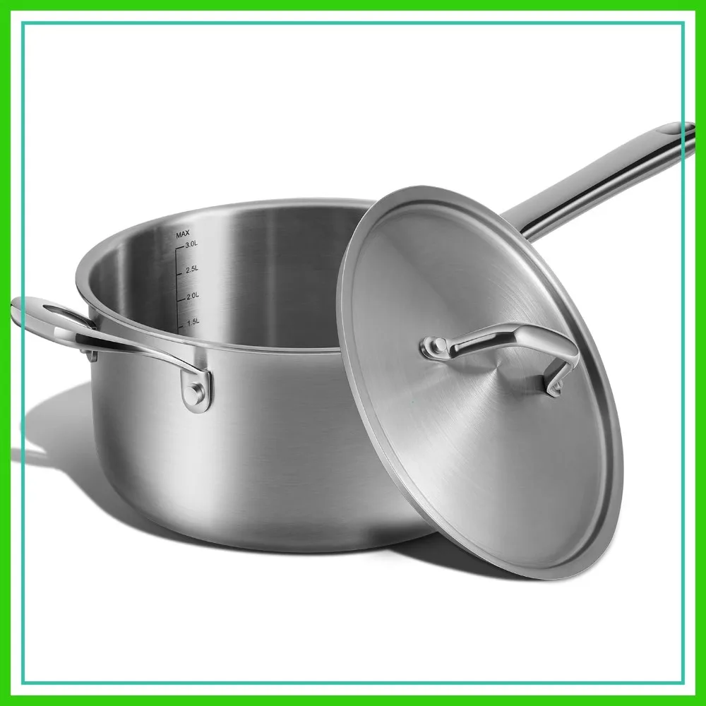 5 QT Saucepan with Lid, 3-Ply Stainless Steel Stockpot, Professional Grade Cookware, Induction Compatible
5 QT Saucepan with Lid, 3-Ply Stainless Steel Stockpot, Professional Grade Cookware, Induction Compatible