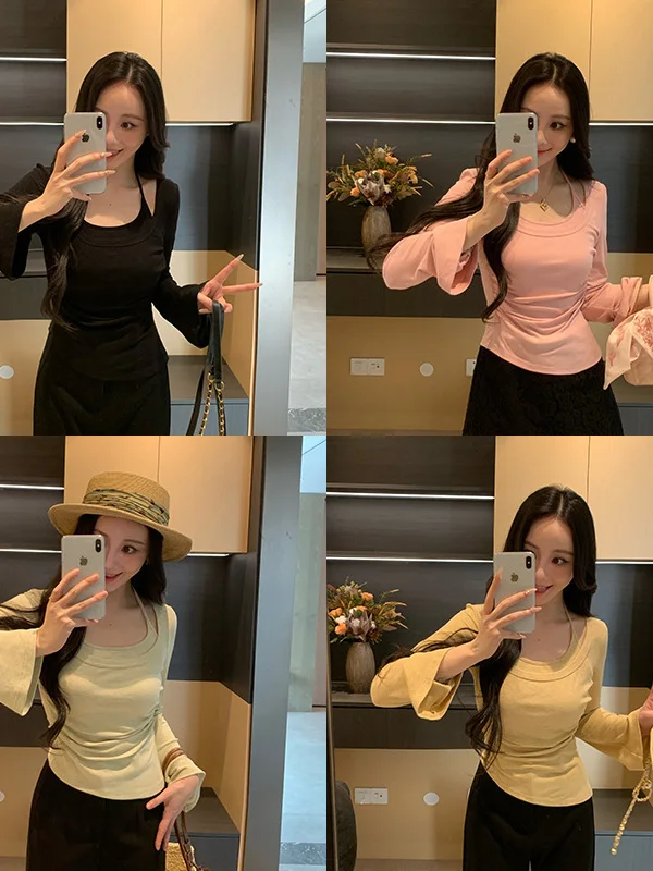 Spring Fashion Set Women's Long Sleeve Neck Hanging Pants And Suit Micro Flare Pants Slimming Personality Set XINYI Waist Curve
Spring Fashion Set Women's Long Sleeve Neck Hanging Pants And Suit Micro Flare Pants Slimming Personality Set XINYI Waist Curve