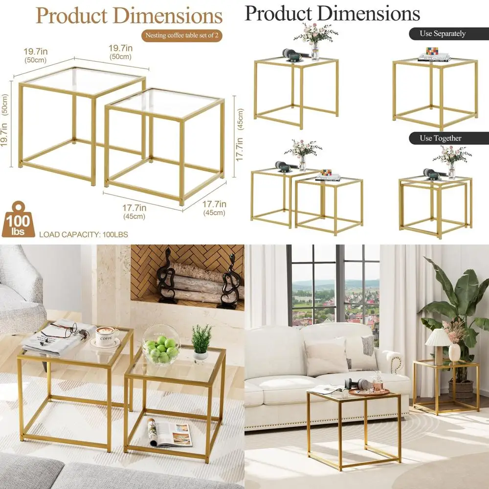 Gold 19.7 Modern Glass Nesting Coffee Table Set for Living Rooms, Bedrooms, and Small Spaces
Gold 19.7 Modern Glass Nesting Coffee Table Set for Living Rooms, Bedrooms, and Small Spaces