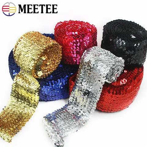 1/2/3/4/5M 75mm Sequins Lace Trim Elastic Band For Dance Dress Decoration Ribbon Clothes Strech Webbing DIY Sewing Accessories