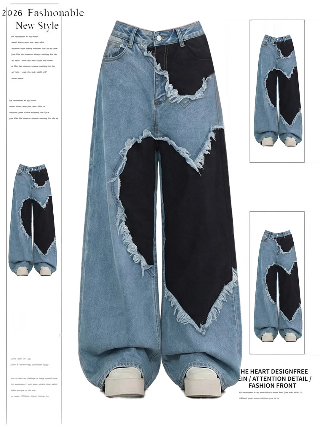 Love Heart Wide Leg Jeans Women's Loose Fit Casual Style Splicing Design Spring New Arrival Denim Pants High Waist Straight Leg
Love Heart Wide Leg Jeans Women's Loose Fit Casual Style Splicing Design Spring New Arrival Denim Pants High Waist Straight Leg