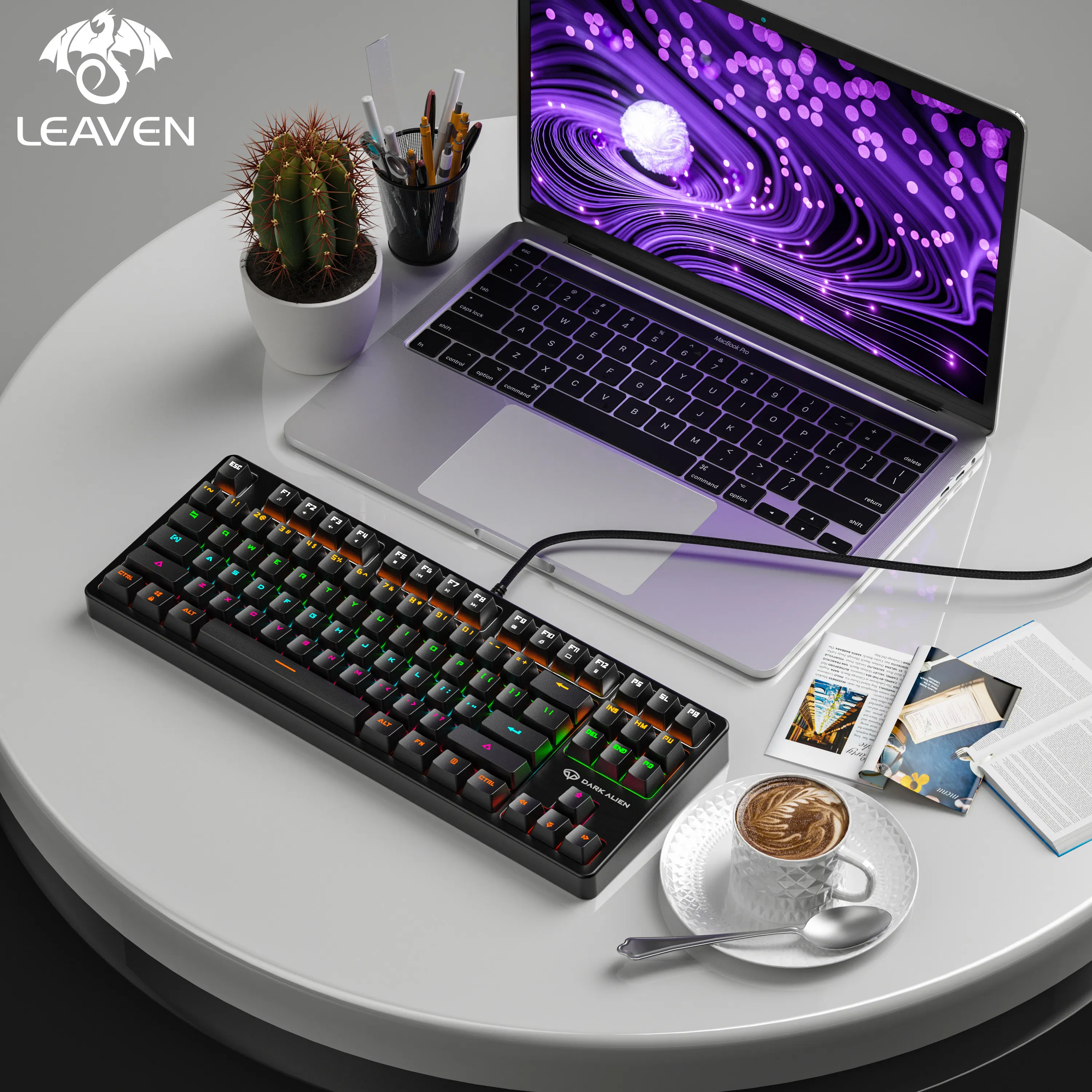 LEAVEN K870 Wired mechanical keyboard 87-key RGB green switch Portable gaming luminous mechanical keyboard
LEAVEN K870 Wired mechanical keyboard 87-key RGB green switch Portable gaming luminous mechanical keyboard