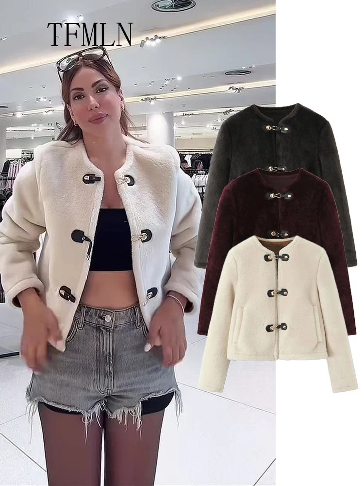 TFMLN 2025 зимние женские теплые куртки из искусственного меха, модные однобортные пальто с длинными рукавами и круглым вырезом, шикарные женские уличные топы
TFMLN 2025 зимние женские теплые куртки из искусственного меха, модные однобортные пальто с длинными рукавами и круглым вырезом, шикарные женские уличные топы
