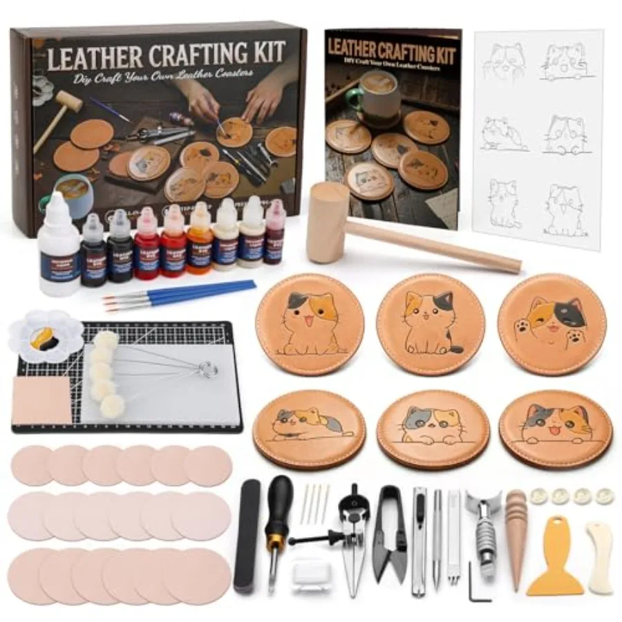 Leather Crafting Kit, Coaster Making Kit with Leather Working Tools and Supplies for Carving Cutting Punching Dyeing Sewing Cra
Leather Crafting Kit, Coaster Making Kit with Leather Working Tools and Supplies for Carving Cutting Punching Dyeing Sewing Cra