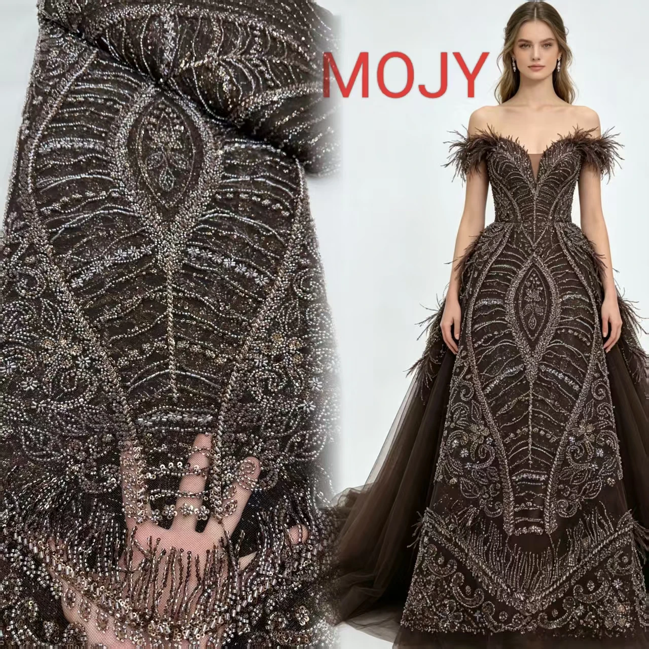 Feather Beaded Tassel Tulle Lace Fabric Heavy Handmade Sequins Rhinestone Embroidery Mesh For Evening Party Formal Gown Sewing M
Feather Beaded Tassel Tulle Lace Fabric Heavy Handmade Sequins Rhinestone Embroidery Mesh For Evening Party Formal Gown Sewing M