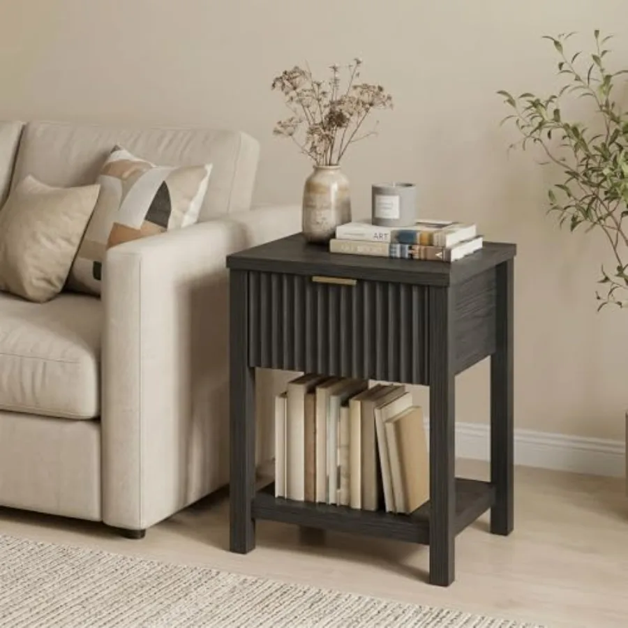Fluted Night Stand with Golden Handle Mid-Century Modern Bedside Table with Drawer Storage Shelf Large Black Wood End Table for
Fluted Night Stand with Golden Handle Mid-Century Modern Bedside Table with Drawer Storage Shelf Large Black Wood End Table for