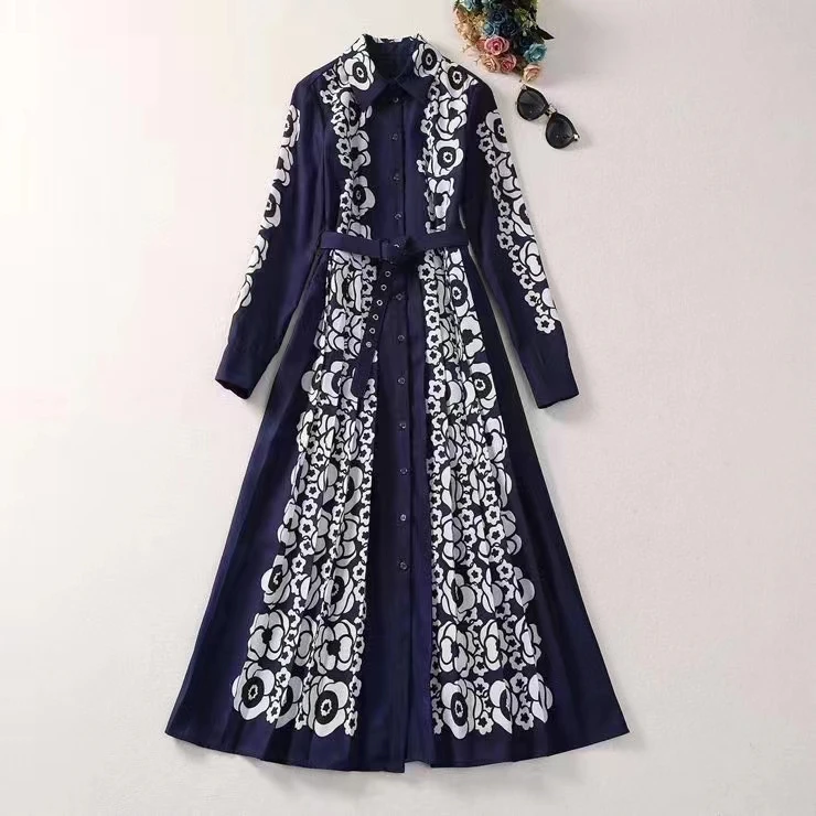 Europe and the United States women's 2024 winter new Long sleeve lapel flower print single breasted fashion Pleated dress belt
Europe and the United States women's 2024 winter new Long sleeve lapel flower print single breasted fashion Pleated dress belt