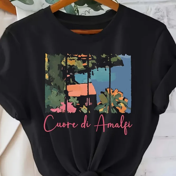 Women's T-shirt Amalfi Heart Landscape Minimalist Design Printed Summer Women's Round Neck Short Sleeve Casual Top Clothing
Women's T-shirt Amalfi Heart Landscape Minimalist Design Printed Summer Women's Round Neck Short Sleeve Casual Top Clothing