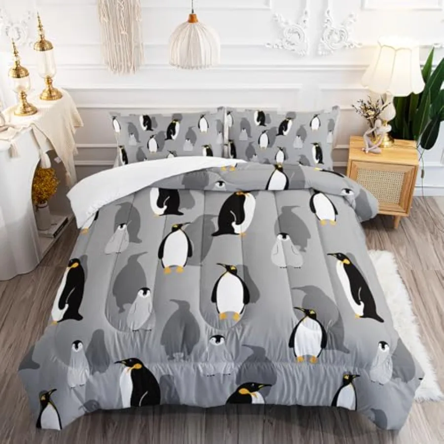 Cartoon Penguin Comforter 3Pcs Antarctic Wild Animal Bedding Set for Kid Teen Girl Boy Adult Grey White Black Cute Penguins Wil
Cartoon Penguin Comforter 3Pcs Antarctic Wild Animal Bedding Set for Kid Teen Girl Boy Adult Grey White Black Cute Penguins Wil