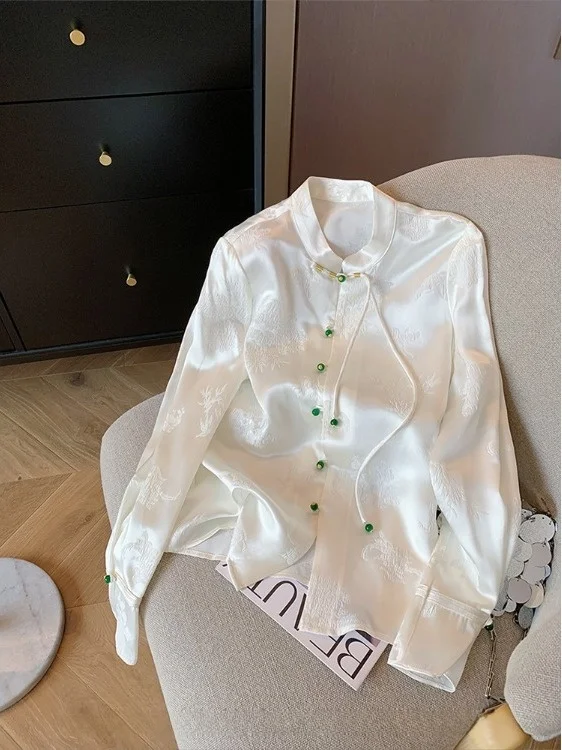 New Chinese Sle Long Sve irt Women's Stand Collar Acetate Slimming Top Spring 2026 High-End Sensation Full Skirt
New Chinese Sle Long Sve irt Women's Stand Collar Acetate Slimming Top Spring 2026 High-End Sensation Full Skirt