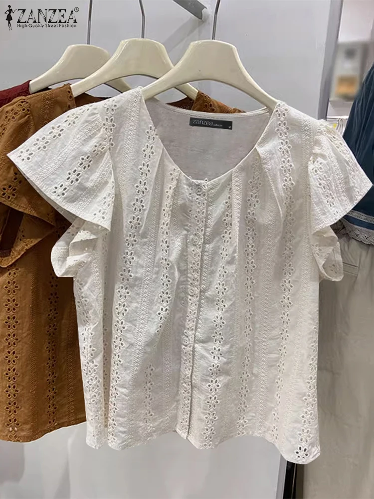 ZANZEA Vintage Flare Short Sleeve Shirt Korean Solid Cotton Blouse 2024 Women Hollow Embroidery Tunic Summer Fashion Buttons Top
ZANZEA Vintage Flare Short Sleeve Shirt Korean Solid Cotton Blouse 2024 Women Hollow Embroidery Tunic Summer Fashion Buttons Top