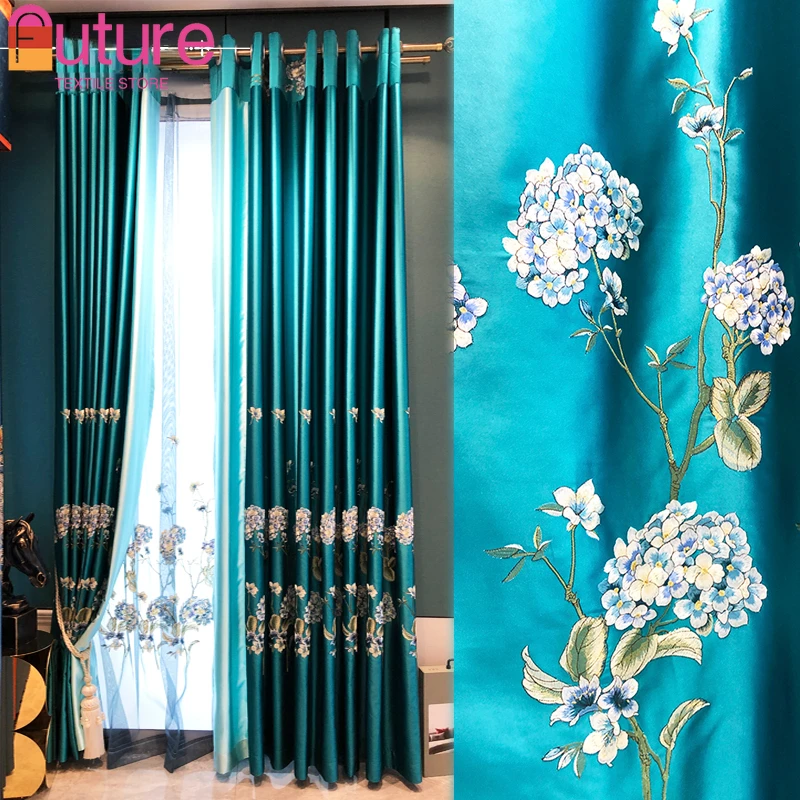 New Chinese Style Peacock Blue Embroidered Curtains for Living Room Bedroom Study Villa Customized Products
New Chinese Style Peacock Blue Embroidered Curtains for Living Room Bedroom Study Villa Customized Products
