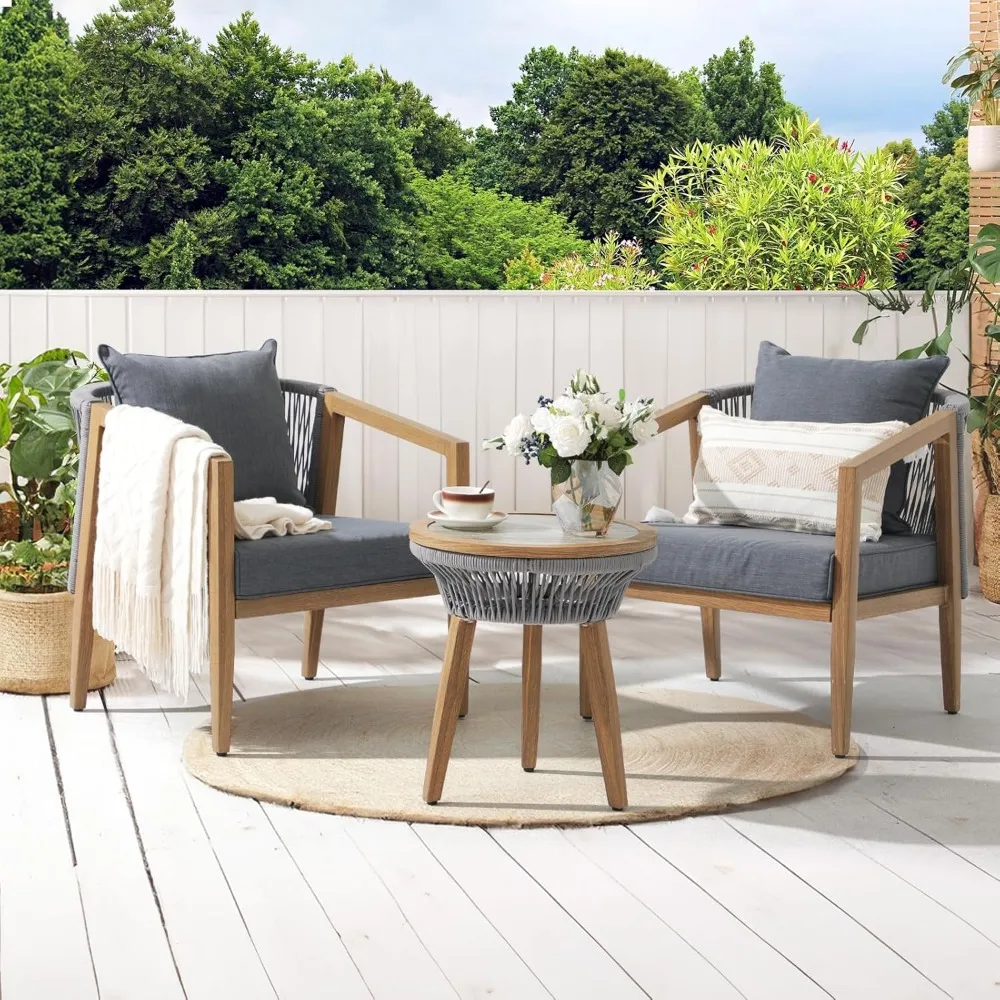 Aluminum Outdoor Patio Furniture Set, 3 Pieces Outdoor Bistro Set with Wood Grain Finish, Rope Patio Sofa Set for 2 with
Aluminum Outdoor Patio Furniture Set, 3 Pieces Outdoor Bistro Set with Wood Grain Finish, Rope Patio Sofa Set for 2 with