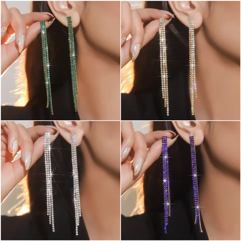 New Luxurious Style Hole Green Rhinestone Earrings for Women Versatile Chain Long Three Rows Tassel Rhinestone Eardrop Earring
New Luxurious Style Hole Green Rhinestone Earrings for Women Versatile Chain Long Three Rows Tassel Rhinestone Eardrop Earring