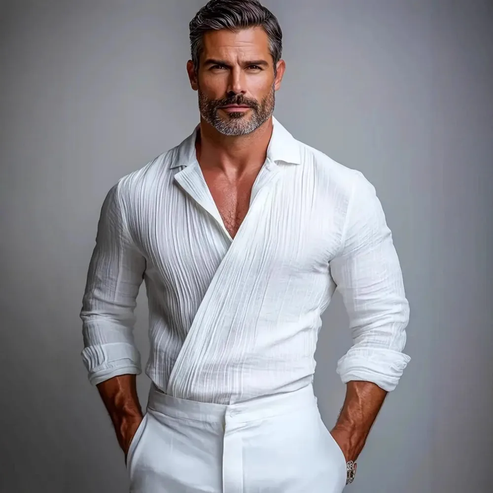 Pleated Textured Shirt Men Autumn Solid Color Long Sleeve Lapel Old Money Criss-cross Design Breathable Tated Shirt Camisas
Pleated Textured Shirt Men Autumn Solid Color Long Sleeve Lapel Old Money Criss-cross Design Breathable Tated Shirt Camisas