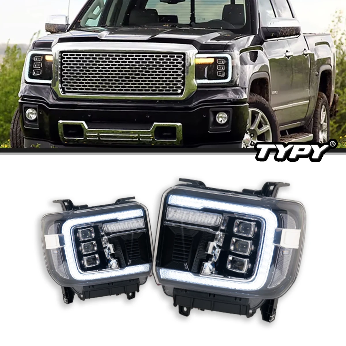 Автомобильные фары TYPY для GMC Sierra 2014-2018 светодиодный, проектор, передняя фара, дневные ходовые аксессуары
Автомобильные фары TYPY для GMC Sierra 2014-2018 светодиодный, проектор, передняя фара, дневные ходовые аксессуары
