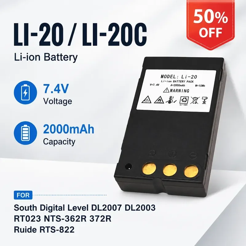 7.4V 2000mAh LI-20 LI-20C Li-ion Battery for South Digital Level DL2007 DL2003 RT023 NTS-362R 372R Ruide RTS-822
7.4V 2000mAh LI-20 LI-20C Li-ion Battery for South Digital Level DL2007 DL2003 RT023 NTS-362R 372R Ruide RTS-822