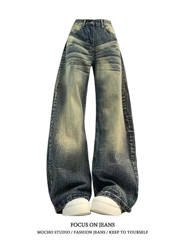 American Style Vintage Faded Bamboo Knot Pattern Wide Leg Pants Women's Spring Autumn New BF Lazy Draping Floor-Length Jeans
American Style Vintage Faded Bamboo Knot Pattern Wide Leg Pants Women's Spring Autumn New BF Lazy Draping Floor-Length Jeans
