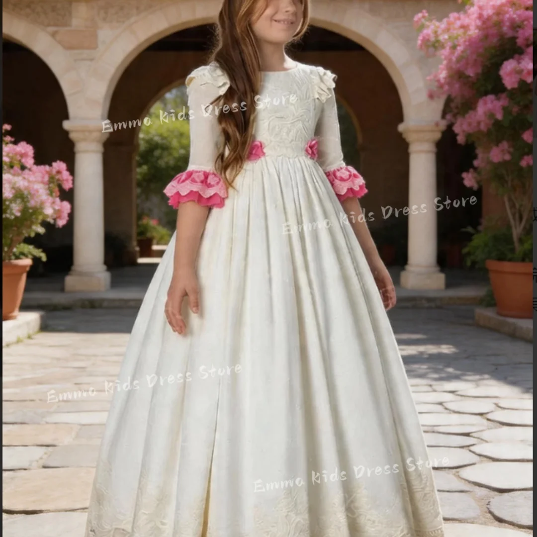 Luxury Custom Flower Girl Dress for Weddings, Backless, Satin Half-Sleeve, Children's First Communion Dress
Luxury Custom Flower Girl Dress for Weddings, Backless, Satin Half-Sleeve, Children's First Communion Dress