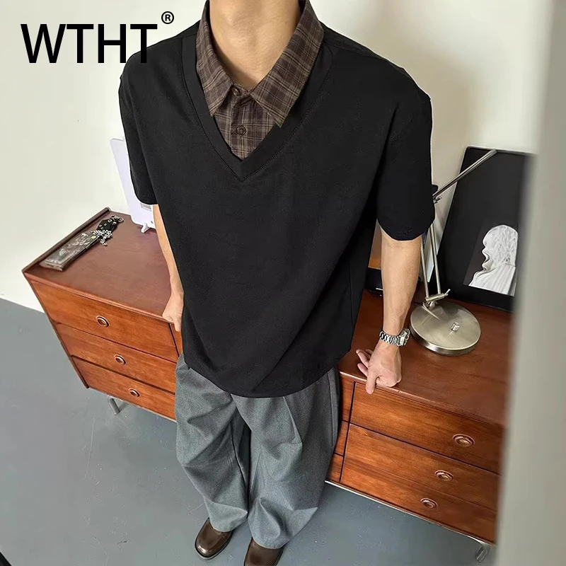 WTHT Fashion Men's Spliced Plaid Fake Two-pieve Loose T-shirts Trendy 2026 Summer Turn Down Collar Casual Tops Male 2A2962
WTHT Fashion Men's Spliced Plaid Fake Two-pieve Loose T-shirts Trendy 2026 Summer Turn Down Collar Casual Tops Male 2A2962