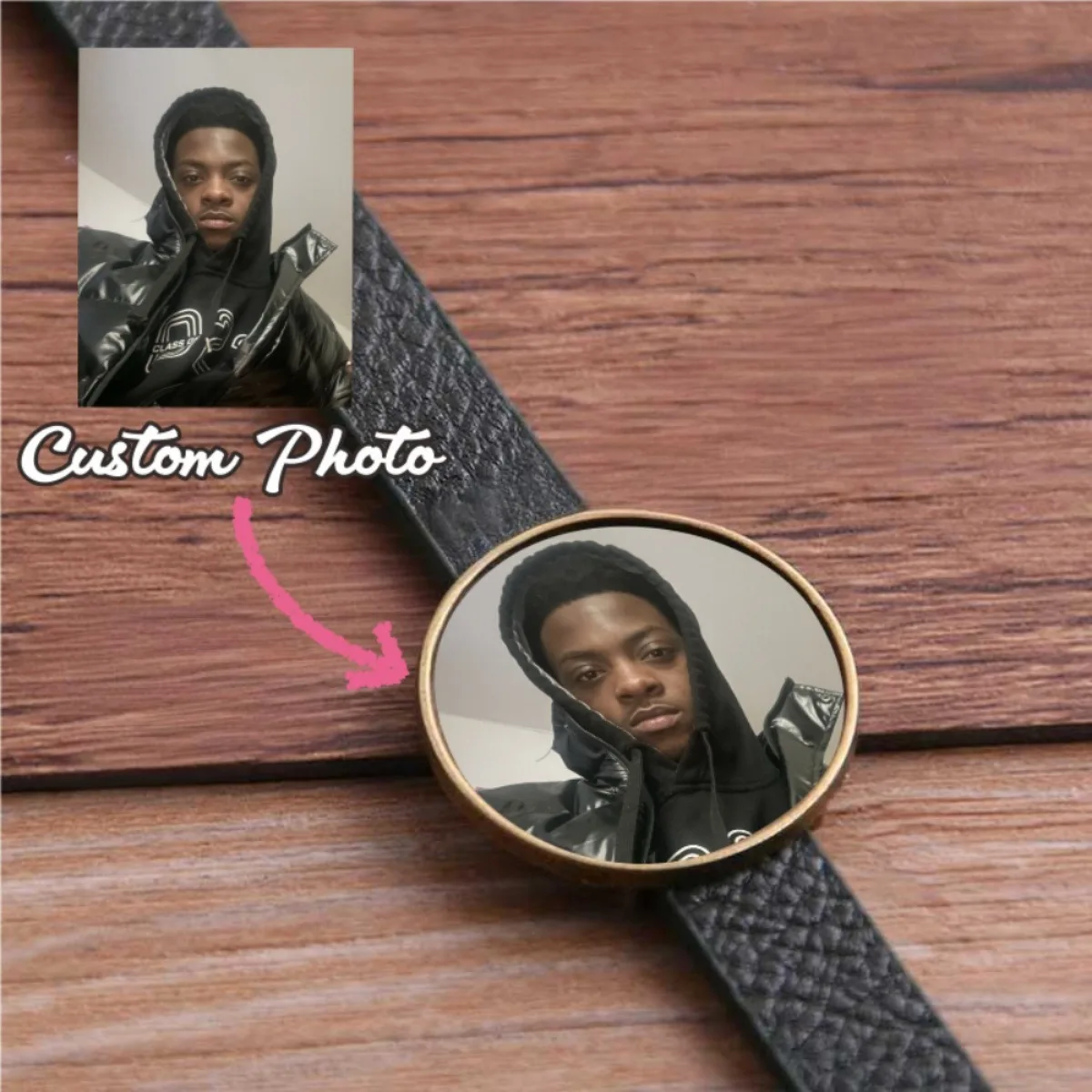 2pcs/ Bag Customize photo wristband circular photo frame leather commemorative wristband give friends memory gifts
2pcs/ Bag Customize photo wristband circular photo frame leather commemorative wristband give friends memory gifts