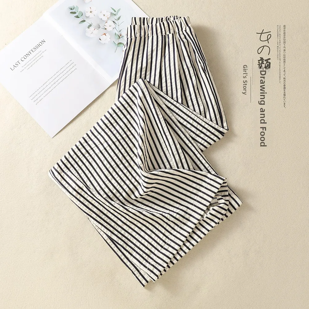 High Waist Straight Leg Casual Pants Women's plus Size Summer New Thin Stripe Wide Leg Floor Length Trousers Cotton Blend
High Waist Straight Leg Casual Pants Women's plus Size Summer New Thin Stripe Wide Leg Floor Length Trousers Cotton Blend