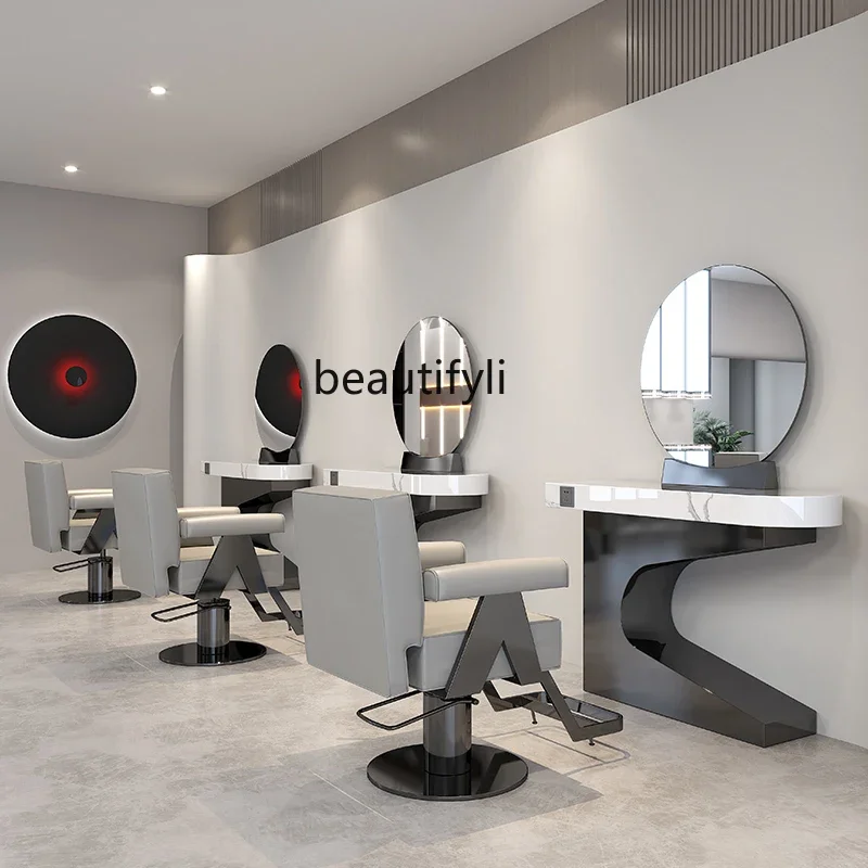 Barber Shop Dressing Table Hair Cutting Mirror Dyeing and Perming District Hot Dyeing Table Mirror Cabinet Integrated
Barber Shop Dressing Table Hair Cutting Mirror Dyeing and Perming District Hot Dyeing Table Mirror Cabinet Integrated