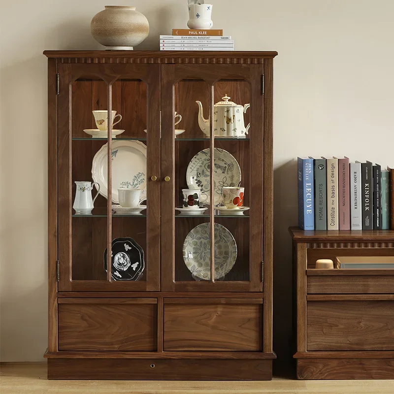 Black walnut wine cabinet display retro style living room wall wine cabinet with lamp solid wood log wine cabinet
Black walnut wine cabinet display retro style living room wall wine cabinet with lamp solid wood log wine cabinet