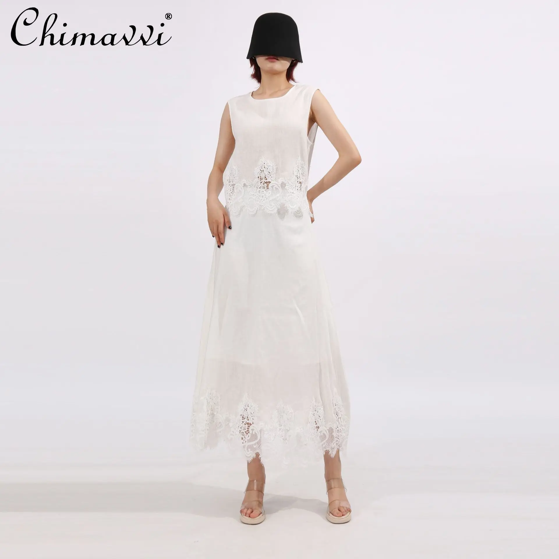 French Temperament Simple Casual Style Sets Summer 2025 Lace Splicing Sleeveless Tops High Waist Long Skirts Two-piece Set Women
French Temperament Simple Casual Style Sets Summer 2025 Lace Splicing Sleeveless Tops High Waist Long Skirts Two-piece Set Women