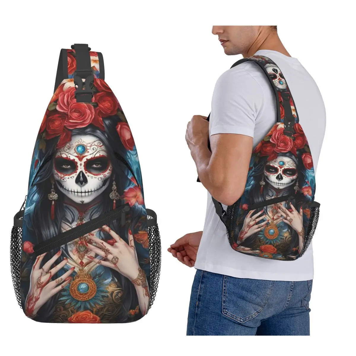 Мексиканская Catrina с сахарным черепом, женская нагрудная сумка, мужской рюкзак через плечо на слинге, нагрудная сумка, дорожный походный рюкзак, сумка на плечо 
Мексиканская Catrina с сахарным черепом, женская нагрудная сумка, мужской рюкзак через плечо на слинге, нагрудная сумка, дорожный походный рюкзак, сумка на плечо