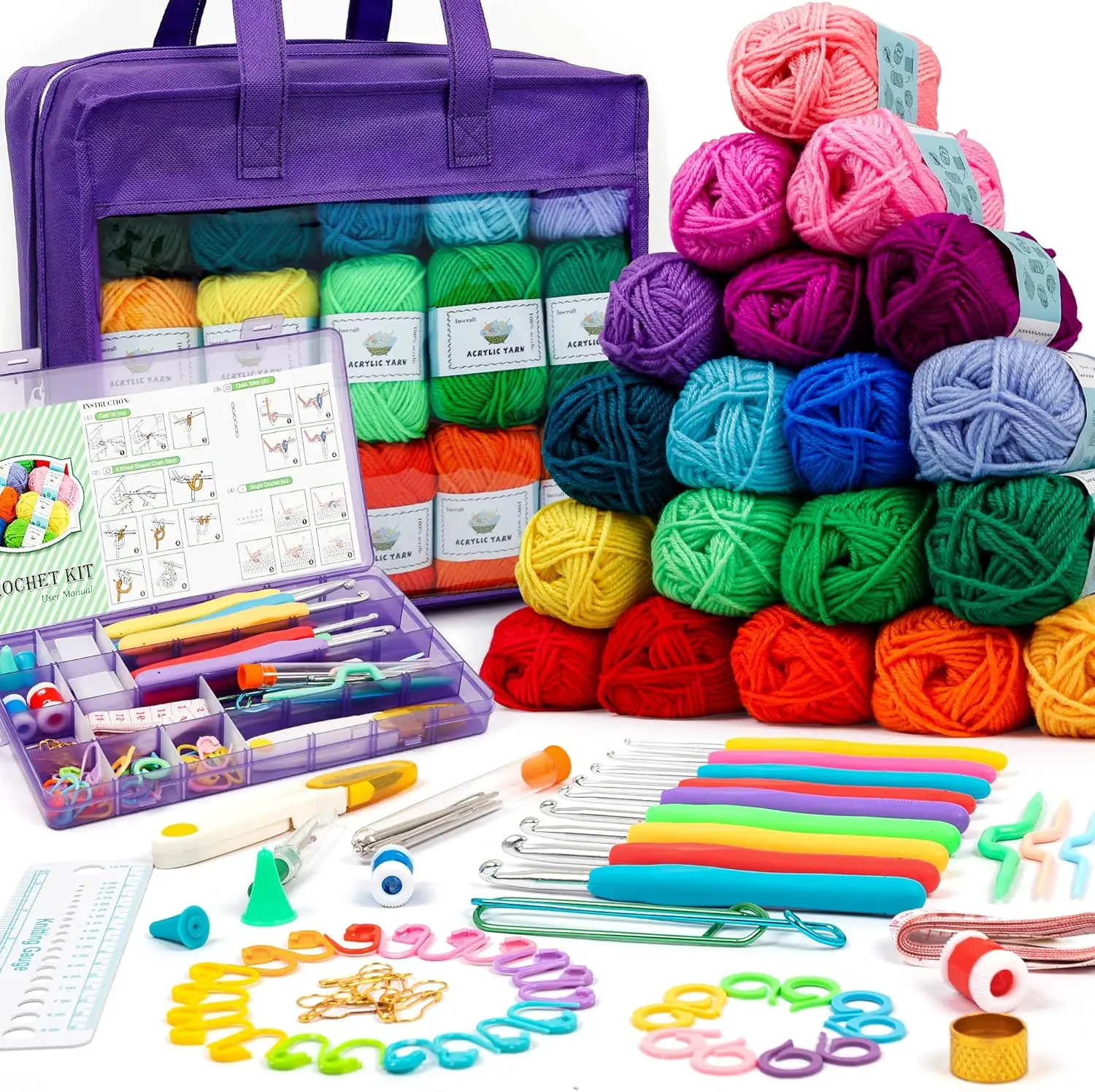Crochet Yarn Kit for Beginners Adults & Kids, 30 Colors 1650 Yards Acrylic Skeins with Hooks and Purple Bag, Amigurumi Starter
Crochet Yarn Kit for Beginners Adults & Kids, 30 Colors 1650 Yards Acrylic Skeins with Hooks and Purple Bag, Amigurumi Starter