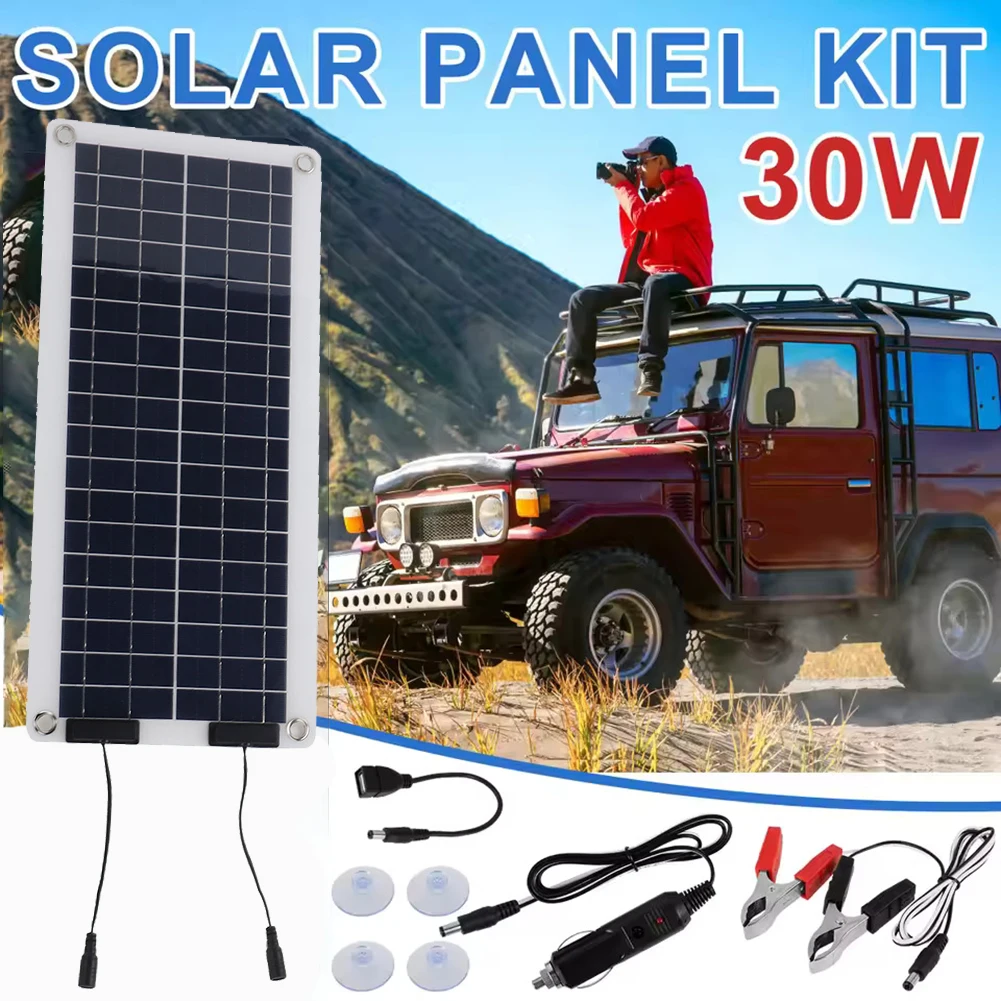 30W Solar Panel Charger Waterproof Trickle Charger Dual Output For 12V-24V Car Solar Panel Charging Cord Battery Clip Power Cord
30W Solar Panel Charger Waterproof Trickle Charger Dual Output For 12V-24V Car Solar Panel Charging Cord Battery Clip Power Cord