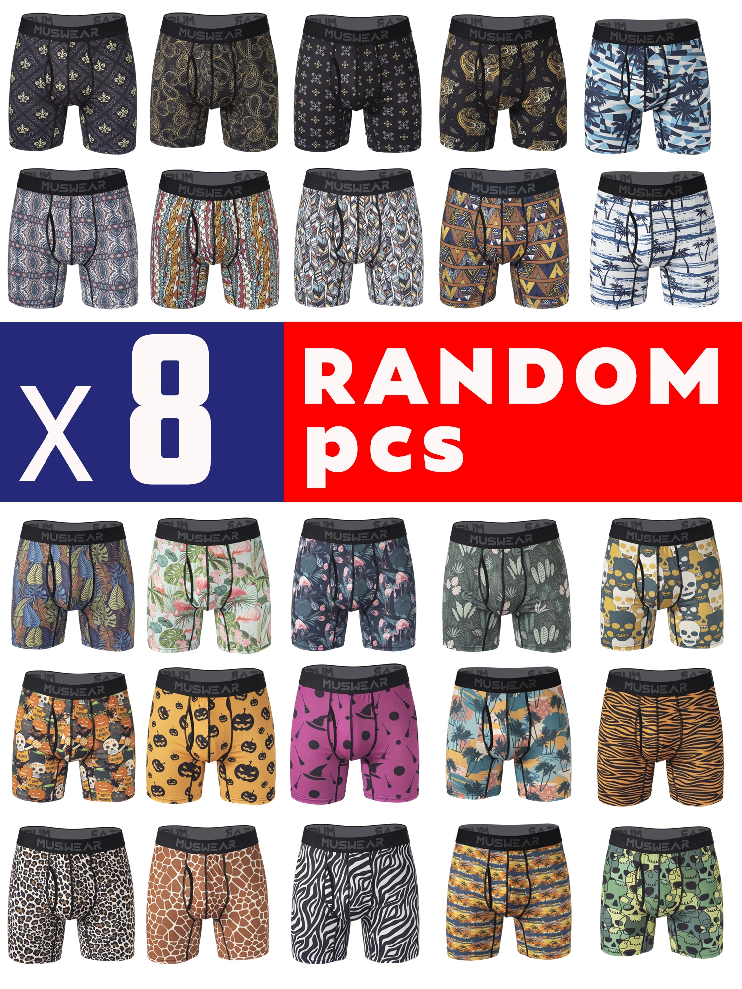 MUSWEAR 8pcs Men's Boxer Briefs Double-Sided Brushed High Elasticity Quick-Drying Side Opening All-over Print Wide Waistband
MUSWEAR 8pcs Men's Boxer Briefs Double-Sided Brushed High Elasticity Quick-Drying Side Opening All-over Print Wide Waistband