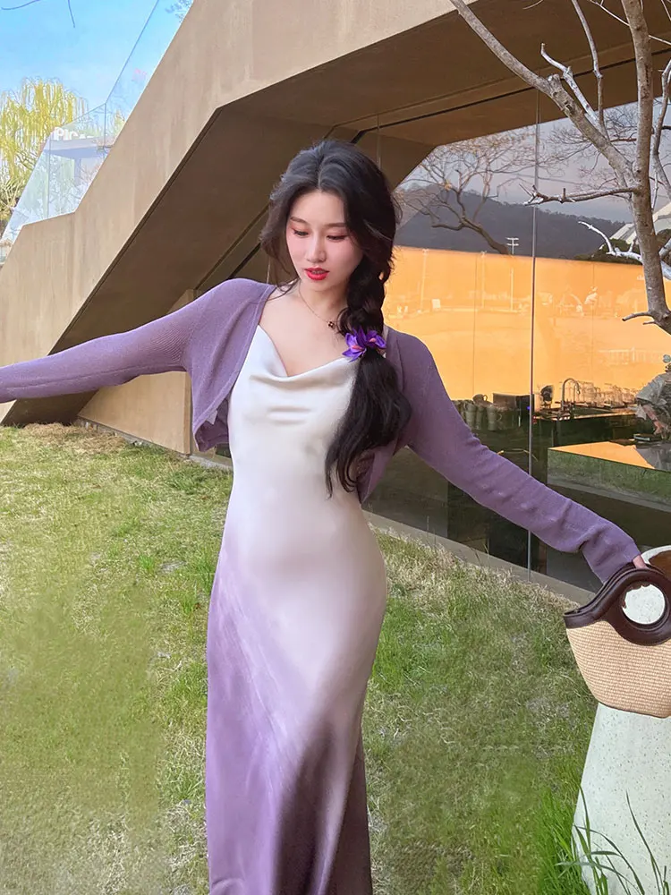 YANGXIAOJING Korean Sle Knitted ort Coat Women's Outerwear oulder awl Cardigan Purple Color Spring New Thin Top
YANGXIAOJING Korean Sle Knitted ort Coat Women's Outerwear oulder awl Cardigan Purple Color Spring New Thin Top