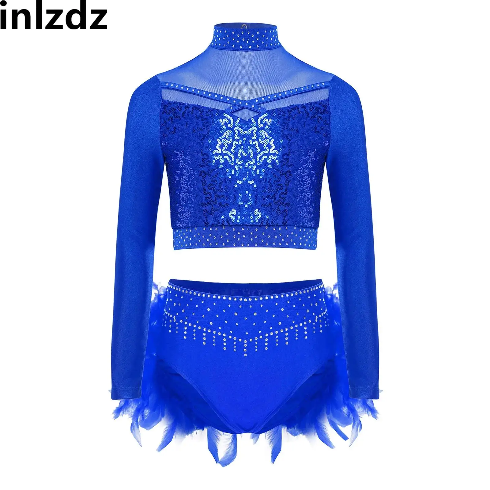 Child Girls Ballet Dance Gymnastics Outfit Two Piece Sequins Dancewear Sets Long Sleeve Mesh Crop Top And Feather Bottoms Sets
Child Girls Ballet Dance Gymnastics Outfit Two Piece Sequins Dancewear Sets Long Sleeve Mesh Crop Top And Feather Bottoms Sets