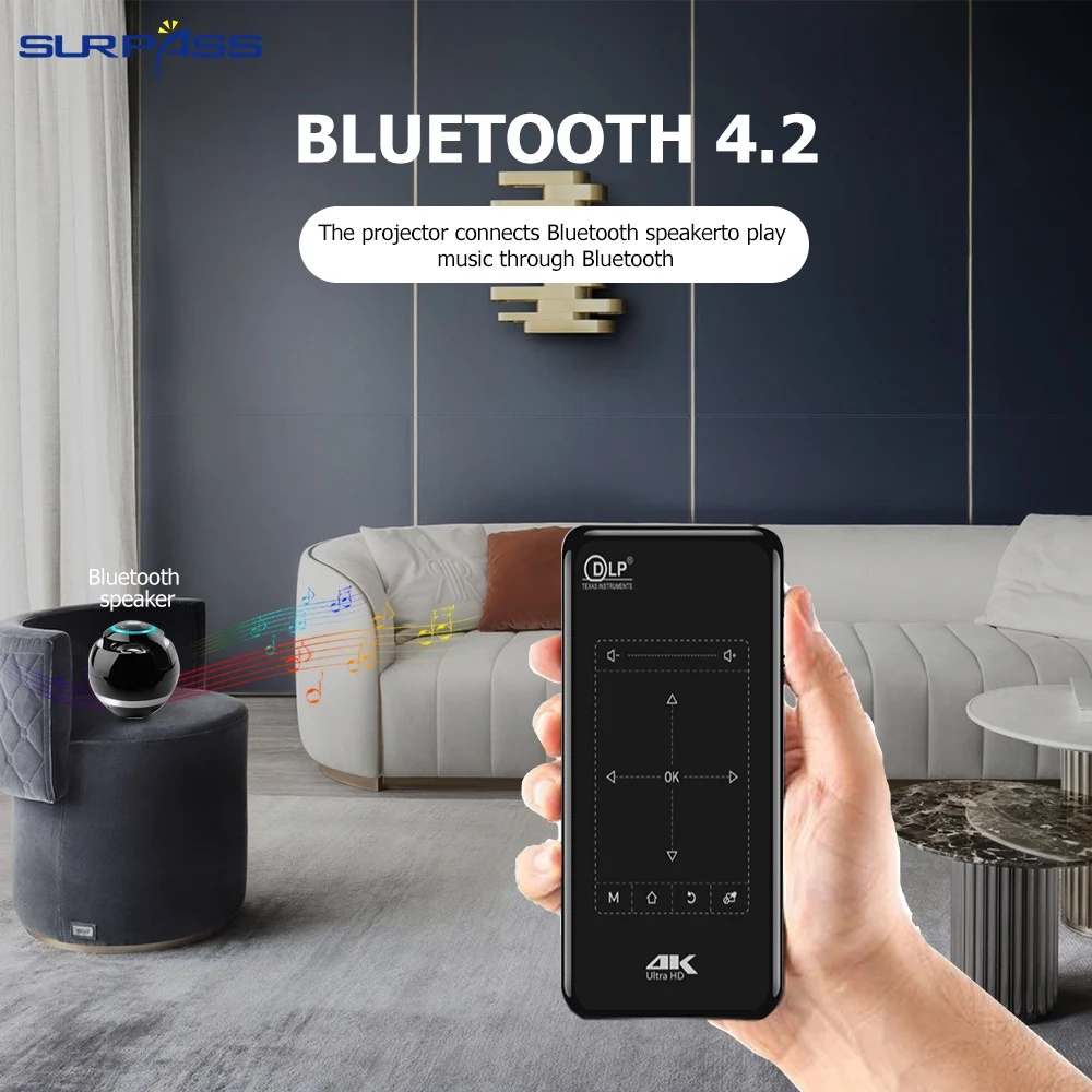SURPASS Portable DLP Mini Pocket Projector Android 9.0 2GB RAM 32GB ROM WIFI5 BT4.2 4K HD Beamer Home Cinema LED Video Projector
SURPASS Portable DLP Mini Pocket Projector Android 9.0 2GB RAM 32GB ROM WIFI5 BT4.2 4K HD Beamer Home Cinema LED Video Projector