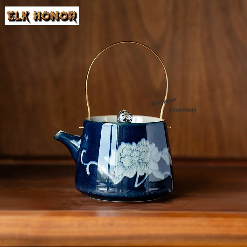 195 мл сапфировый синий чистый ручная роспись чайник из гибискуса бутик чайник для заварки чая чайник с фильтром украшения для чайной посуды