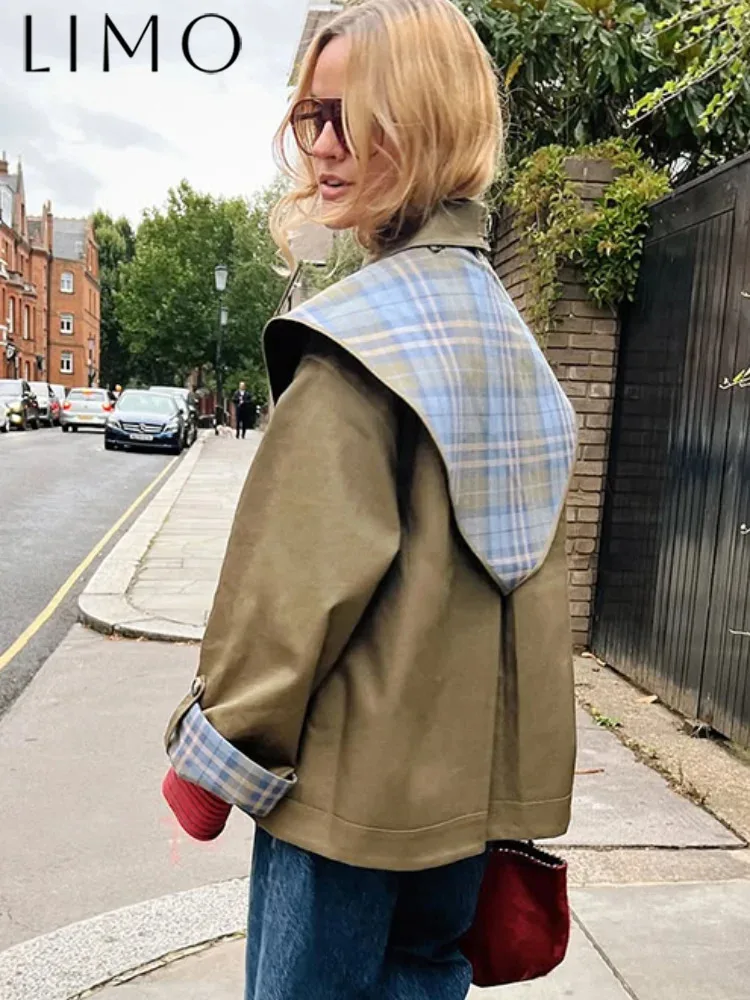 Plaid Shawl Green Cropped Trench Coat Women Double-sided Single Breasted Lapel Windbreaker Jacket Lady Autumn Street Outerwear
Plaid Shawl Green Cropped Trench Coat Women Double-sided Single Breasted Lapel Windbreaker Jacket Lady Autumn Street Outerwear