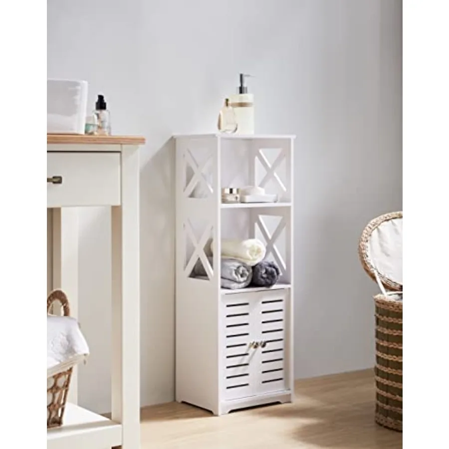 White Bathroom Floor Storage, Side Toilet Cabinet with Door and Shelfs
White Bathroom Floor Storage, Side Toilet Cabinet with Door and Shelfs