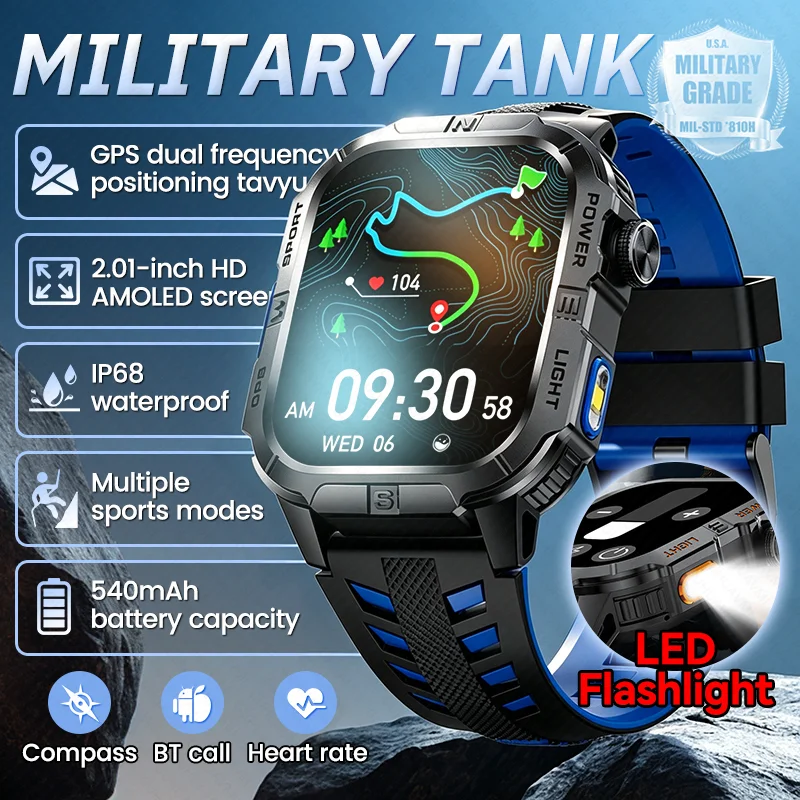 New Men Military TANK Smart Watch Outdoor GPS Compass Flashlight Sports Waterproof AMOLED HD Smartwatch Bluetooth Call For Phone
New Men Military TANK Smart Watch Outdoor GPS Compass Flashlight Sports Waterproof AMOLED HD Smartwatch Bluetooth Call For Phone