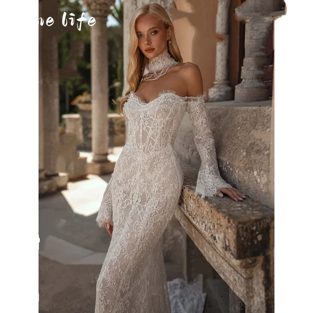 Customized wedding dress strapless long sleeve, Mermaid embroidered lace robe de mariee wedding dress vestidos de novia
Customized wedding dress strapless long sleeve, Mermaid embroidered lace robe de mariee wedding dress vestidos de novia